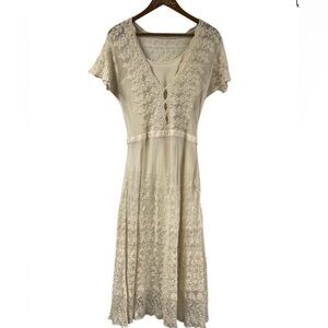 Thistlepearl Ivory Lace Dress Urban Outfitters Boho Short Sleeve Midi